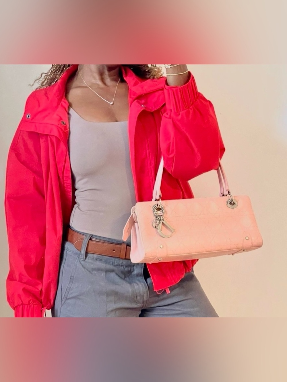 Authentic Dior Light Pink Quilted Shoulder east west Bag with Silver Hardware - Picture 2 of 13